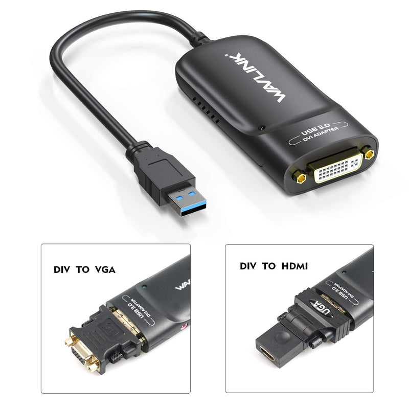  [AUSTRALIA] - WAVLINK USB 3.0 to DVI/HDMI/VGA Universal Video Graphics Card Adapter for Multiple Monitors Up to 2048x1152 for Windows, Mac OS & Chrome OS[Includes DVI-to-VGA,DVI-to-HDMI Converter Attachment]