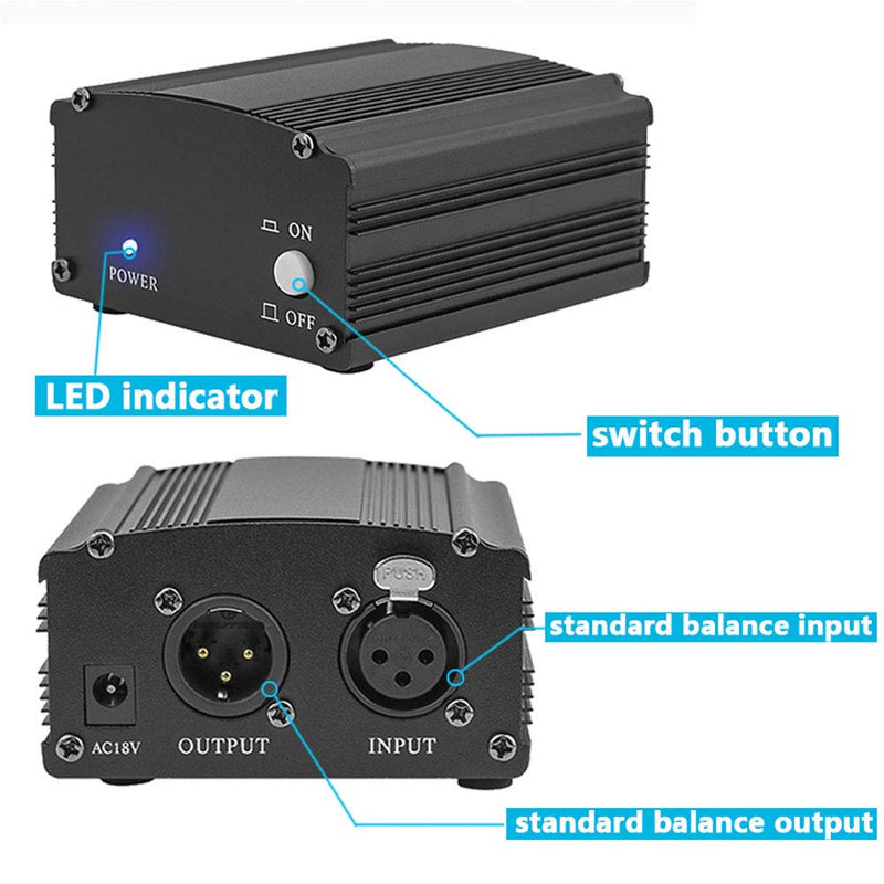  [AUSTRALIA] - 48V Phantom Power Supply Powered 1-Channel with Adapter, Bonus + XLR 3 Pin Microphone Cable for Any Condenser Microphone Music Recording Equipment AC Adapter