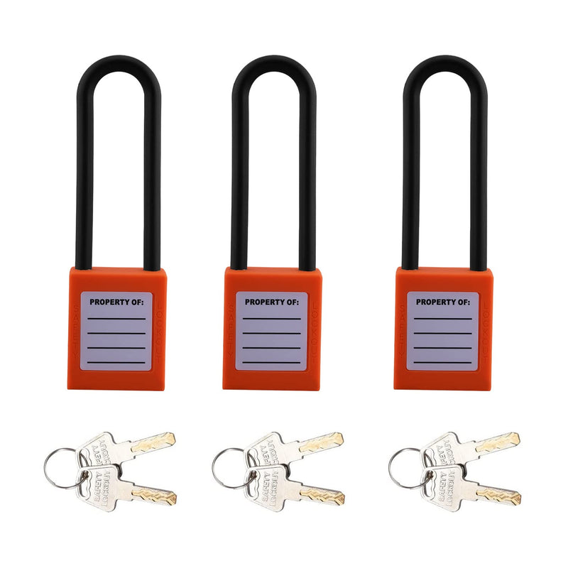  [AUSTRALIA] - MroMax Lockout Tagout Lock, Safety Padlock Keyed Differently,Loto Security Padlock PA Shackle Orange Padlock for Lock Out Tag Out 3Pcs