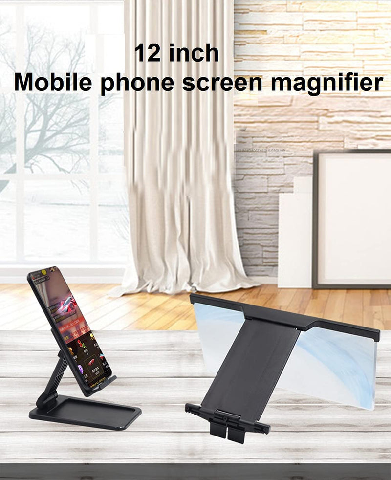  [AUSTRALIA] - 12" Screen Magnifier with Cell Phone Stand, Mobile Phone 3D HD Amplifier Projector Screen for Movies, Videos and Live Broadcast, Foldable Desktop Phone Stand Holder - Compatible with All Smartphones