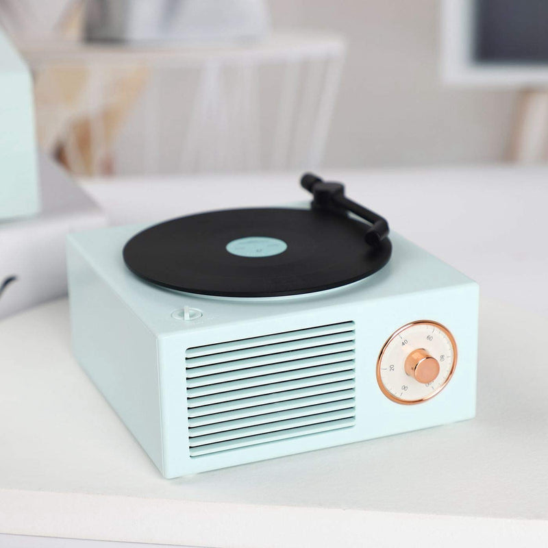 Old Fashioned Classic Style Bluetooth Speaker Cute Blue Look Creative Vinyl Record Player Gift for Girls Bass Enhancement Loud Volume Black Glue Speaker by Benzama Blue Vinyl Speaker - LeoForward Australia