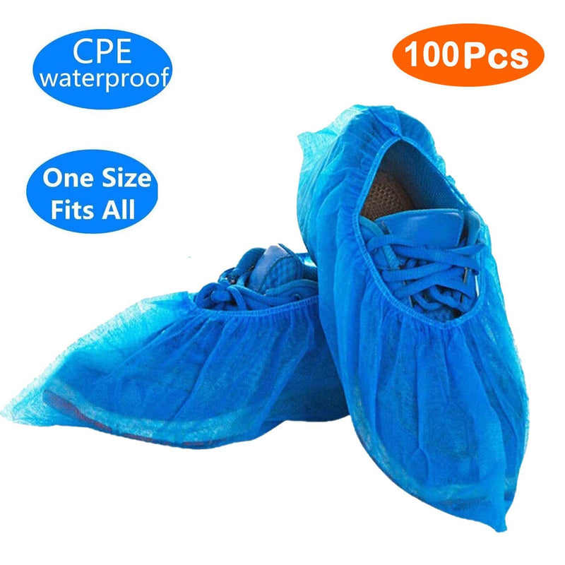  [AUSTRALIA] - Oceantree Shoe Covers Disposable - 100 Pack (50 Pairs) Disposable Shoe Boot Covers Waterproof Non Slip Durable Shoe Protector for Indoor Guest Visitor, One Size Fits All Clear Blue (CPE Plastic) CPE Plastic