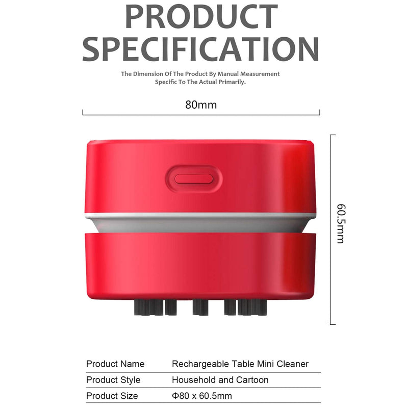  [AUSTRALIA] - ODISTAR Desktop Vacuum cleaner,Mini table dust sweeper Energy Saving,High endurance up to 400 mins,Cordless&360º Rotatable Design for Cleaning Hairs,Crumbs,Computer Keyboard of kids gift(red charging) Red Charging