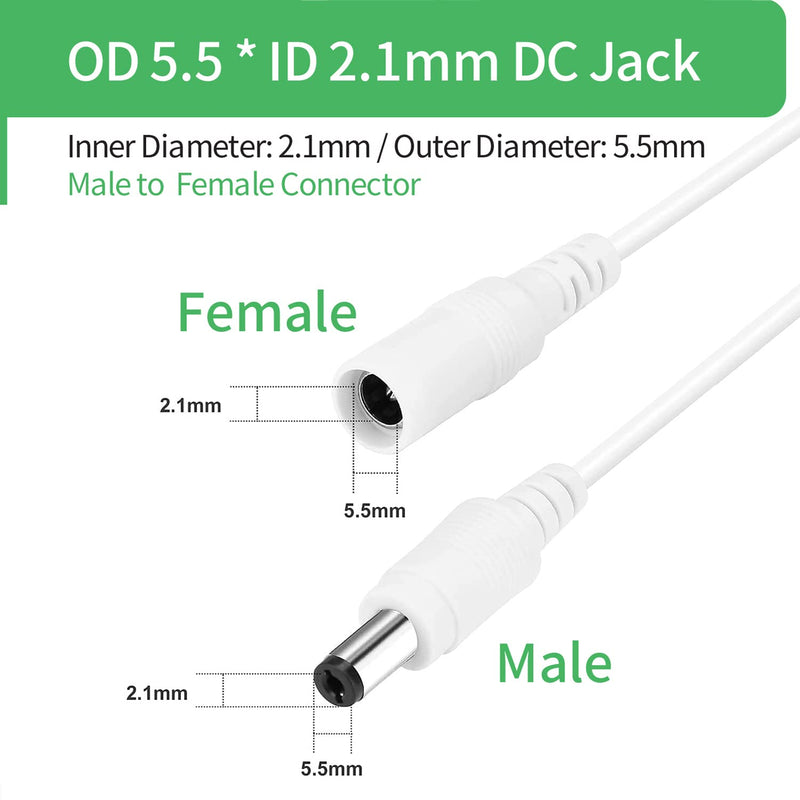  [AUSTRALIA] - Security-01 2-Pack 5m DC Power Extension Cable, Plug 5.5mm x 2.1mm, Supports DC 5V 6V 9V 12V 24V, for Security Cameras, DVR, Router, Printer, LED Strip, White 5m (Pack of 2)