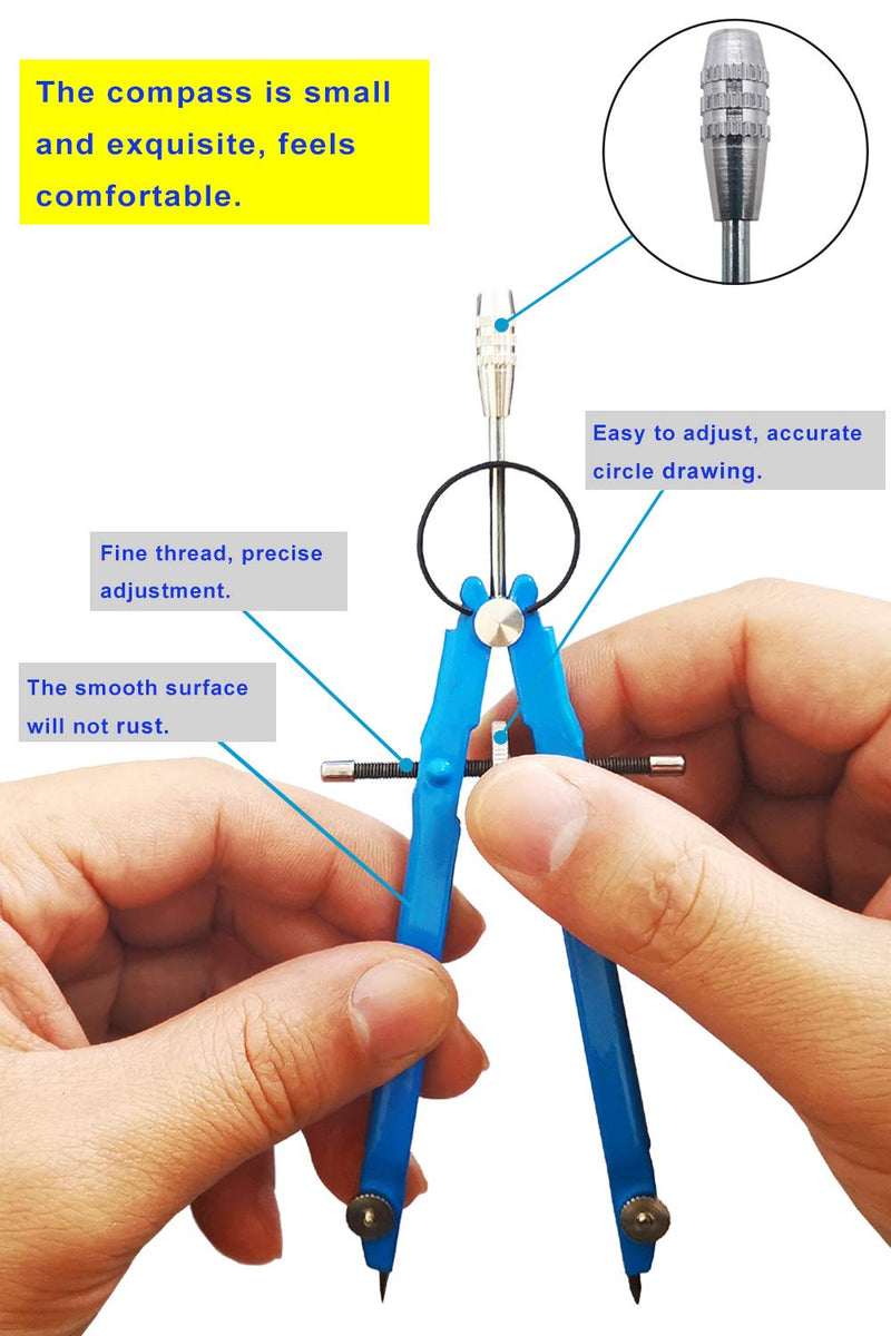 ZLKSKER Lockable All Metal Bow Compass with Pencil Sharpener & 15 Lead Refills, Anti-Rust Geometry Compass for Drafting, School, Woodworking - LeoForward Australia