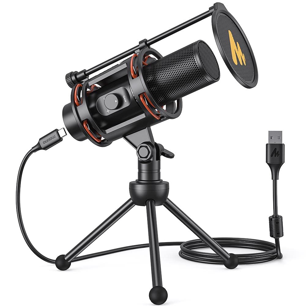  [AUSTRALIA] - USB Computer Microphone, MAONO All in One Condenser Mic with Gain Knob and Zero Latency Monitoring, Metal Pop Filter, Tripod Stand for Podcasting, Streaming, YouTube, Voice Over, Zoom Meeting(PM471TS)