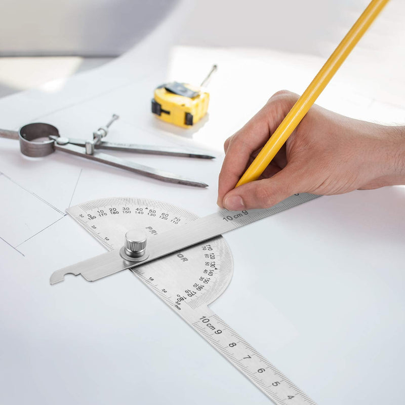  [AUSTRALIA] - Angle Protractor Angle Finder Ruler Two Arm Stainless Steel Protractor Woodworking Ruler Angle Measure Tool with 0-180 Degrees (10 cm/ 3.94 Inch) 10 cm/ 3.94 Inch