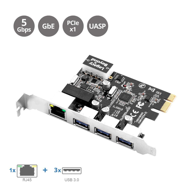  [AUSTRALIA] - SIIG 3 Port PCI Express USB 3.0 Adapt Card + Gigabit Ethernet LAN - Standard & Low - Profile Windows Server,7,8,8.1,10 PCsPCs (LB-US0614-S1)