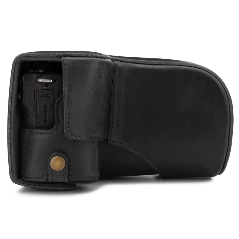  [AUSTRALIA] - MegaGear Ever Ready Leather Camera Case Compatible with Canon EOS M6 Mark II (18-150mm) Black