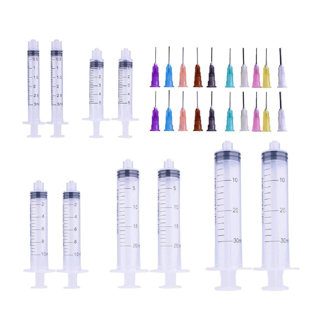  [AUSTRALIA] - Needle with Industry Syringe Set-10pcs 3ml,5ml,10ml,20ml, 30ml with 20pcs Different Size 1/2" Stainless Blunt Tip Needle Used for DIY Manual Dispensing, Ink, etc.