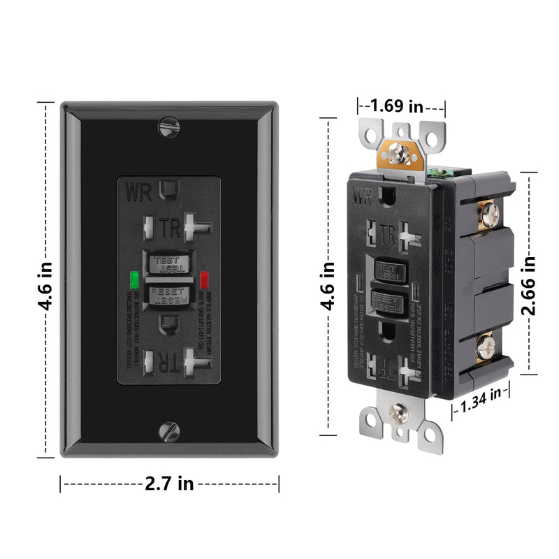  [AUSTRALIA] - ANKO GFCI Outlet 20 Amp, Tamper-Resistant, Weather Resistant Receptacle Indoor or Outdoor Use, 2 LED Indicator with Decor Wall Plates and Screws, Black