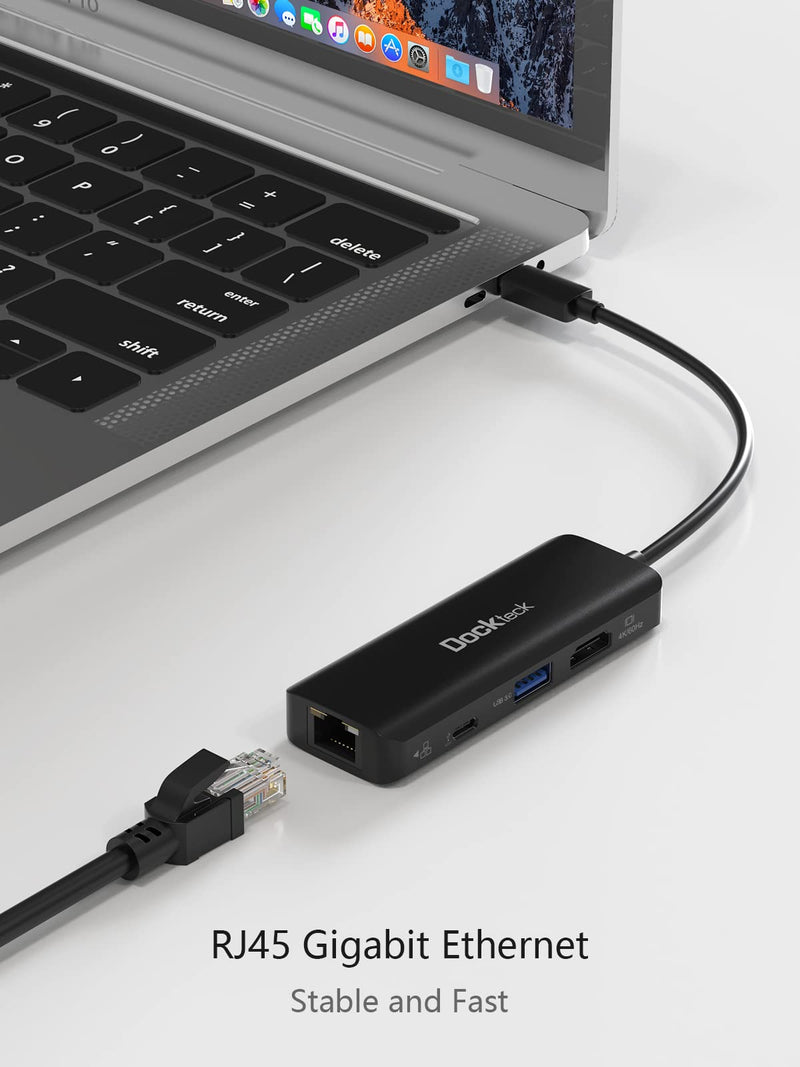  [AUSTRALIA] - USB C Hub 4K 60Hz, Dockteck 4-in-1 USB C PD Ethernet Hub Dongle with 4K 60Hz HDMI, 1Gbps Ethernet, 100W PD, USB 3.0 for MacBook Pro / Air M1 2020, iPad Pro 2021, iPad Air 2020 and More