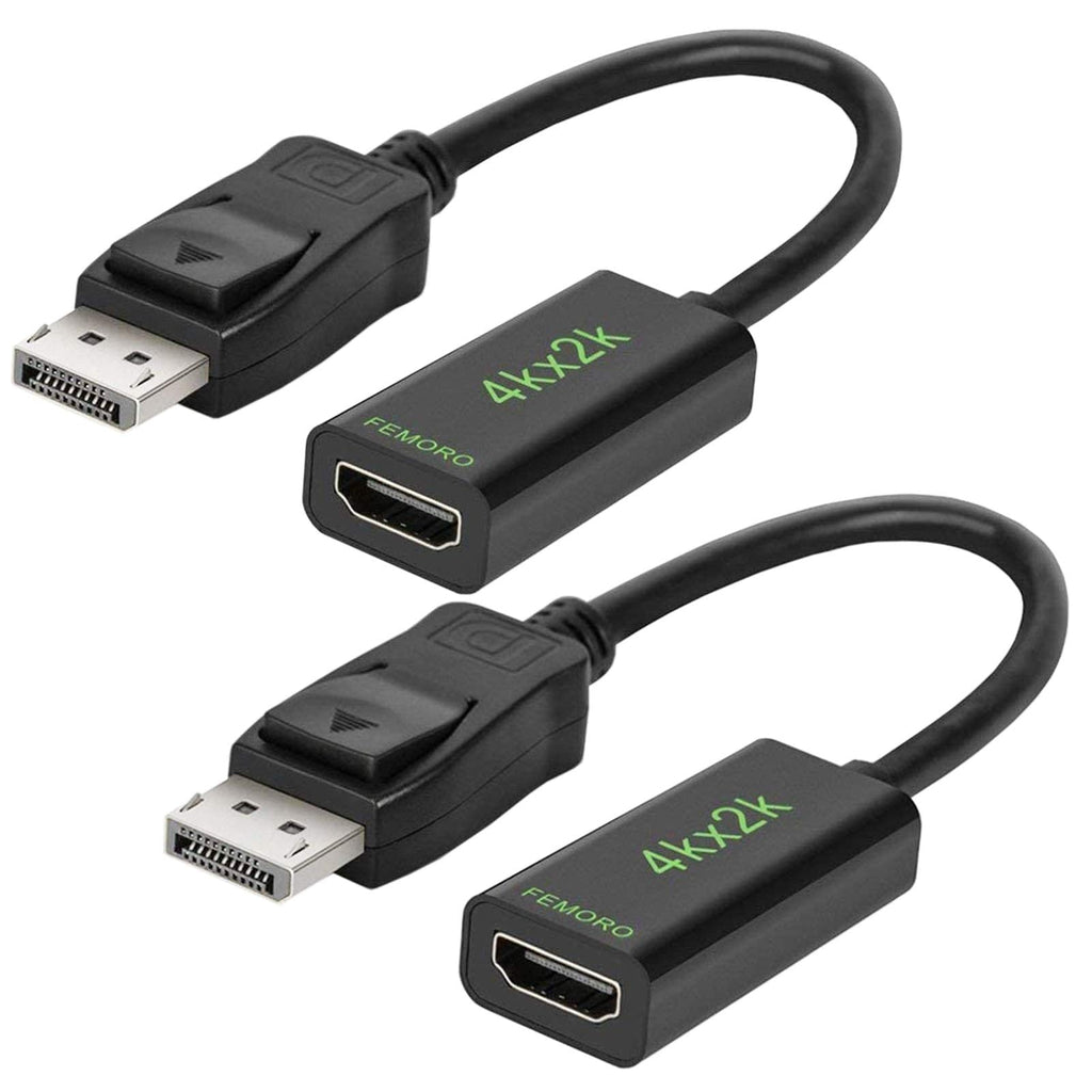  [AUSTRALIA] - FEMORO 4K DisplayPort to HDMI Adapter 2-Pack, DP to HDMI Display Adaptor Cable（3840x2160 Male to Female Connector Compatible with Computer, Desktop, Laptop, PC, Monitor, Projector, HDTV - Black