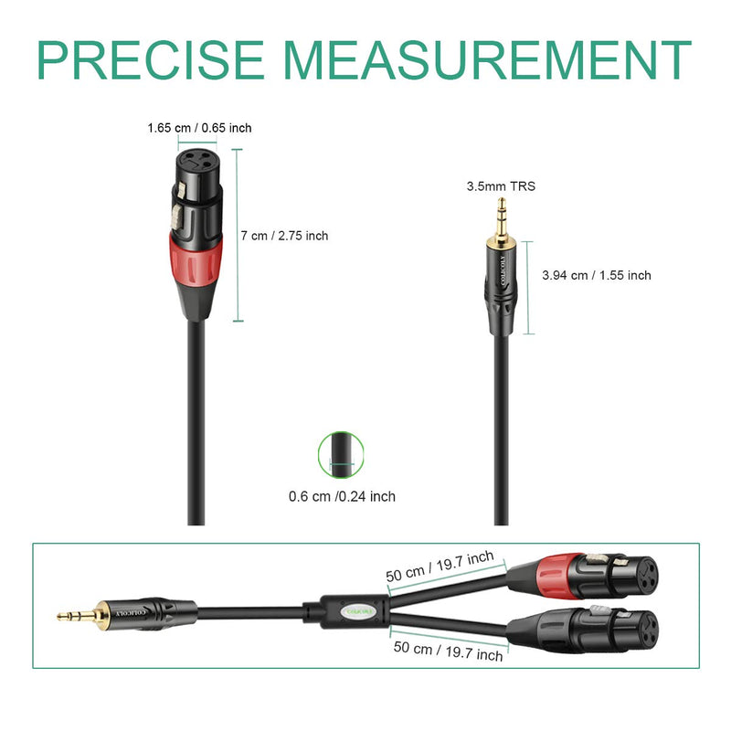  [AUSTRALIA] - COLICOLY Dual XLR Female to 3.5mm TRS Stereo Cable,1/8 inch Mini Jack to 2 XLR Female Y-Splitter Stereo Microphone Cable - 3.3feet 3.3 feet