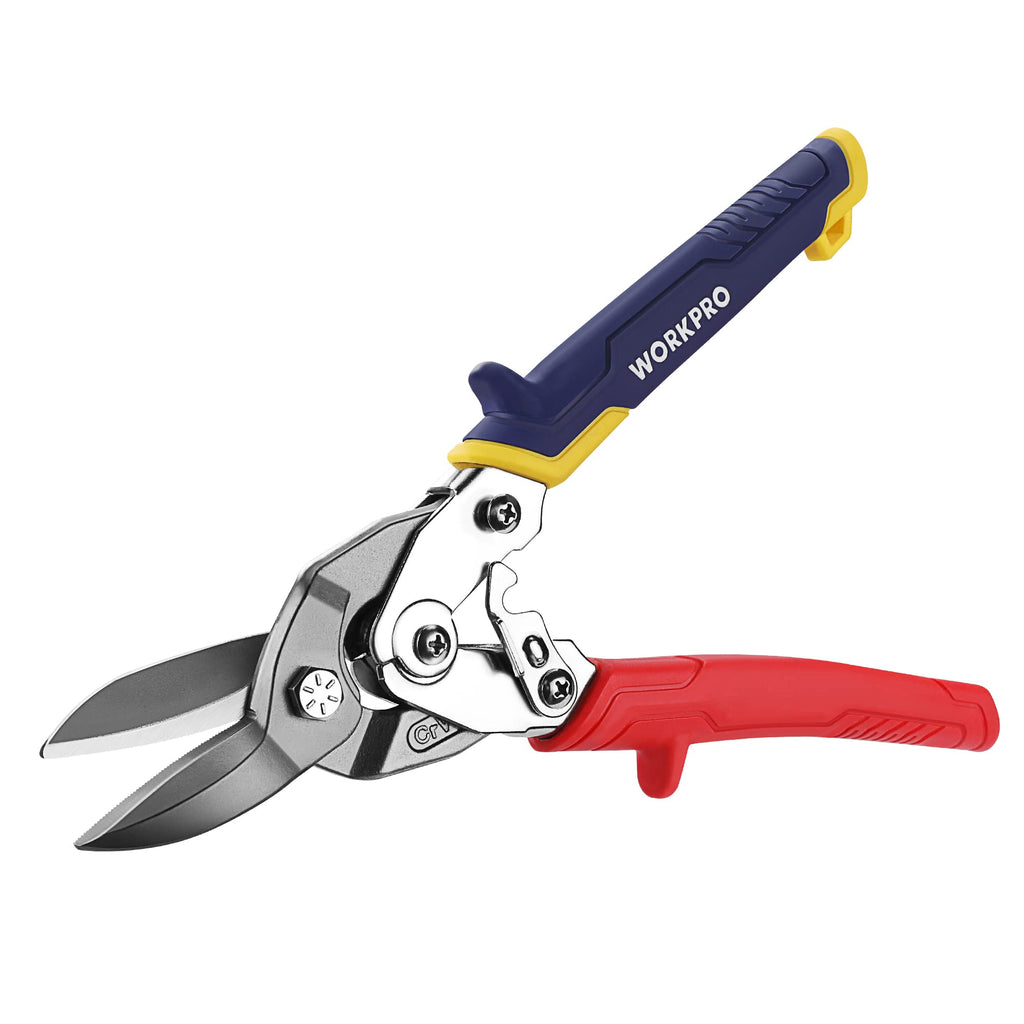  [AUSTRALIA] - WORKPRO 10" Aviation Snips, Straight Cut Tin Snips, Metal Cutting Shears with Safety Latch and Hanging Hole, Cr-V Steel Sharp Teeth & Non-slip Handle