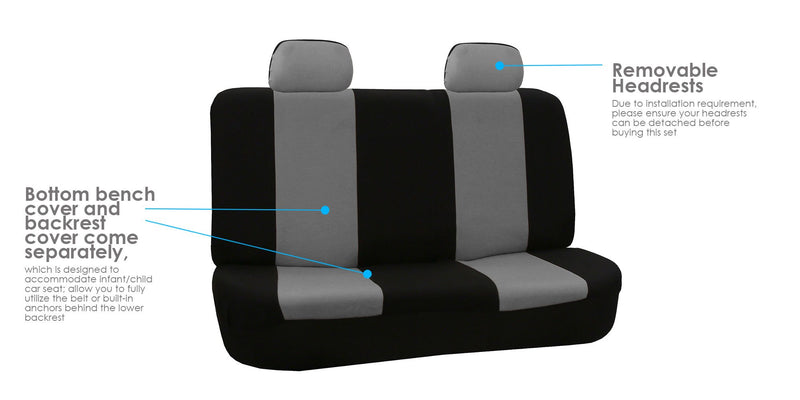  [AUSTRALIA] - FH Group FB050GRAY012 Gray Fabric Bench Car Seat Cover with 2 Headrests