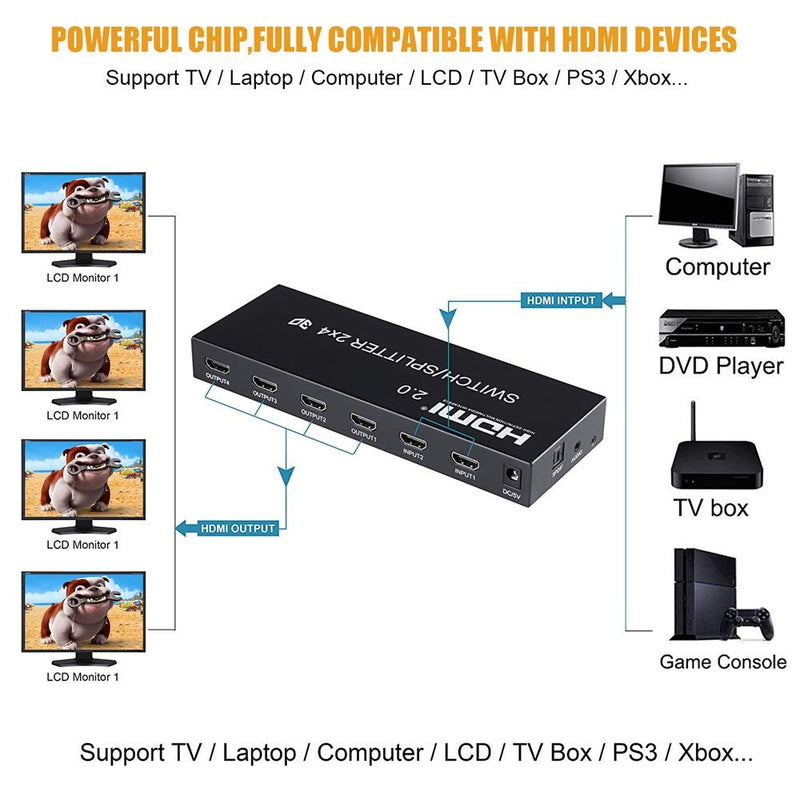  [AUSTRALIA] - 4K@60Hz HDMI Audio Extractor Splitter Switcher 2 in 4 Out with Remote, MOYOON 2-Port HDMI Switch with SPDIF Audio 3.5mm, Support 4K, 3D, HDMI2.0, HDCP2.2 for HDTV Blu-Ray, Fire Stick, Xbox, PS5