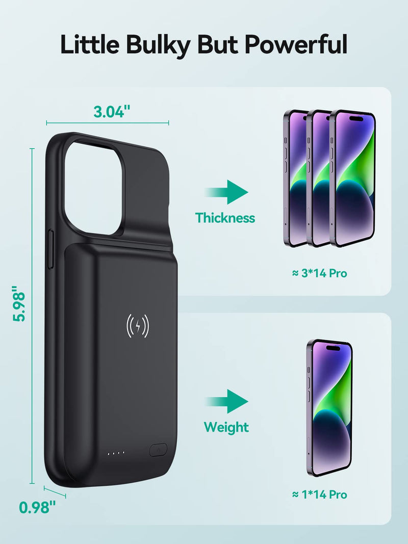  [AUSTRALIA] - NEWDERY Battery Case for iPhone 14 Pro/14/13 Pro/13 10000mAh, Wireless Charging & Wired Earphone & Sync-Data Supported, Portable Extended Charger Case for iPhone 14/13 Pro, 6.1"(Not for 14 Plus)