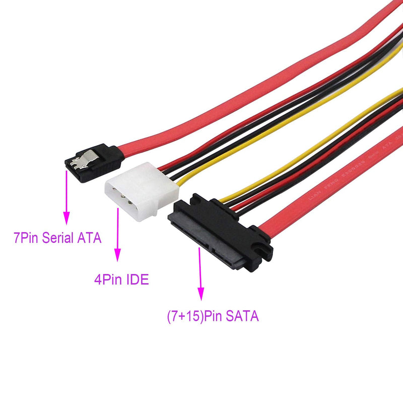  [AUSTRALIA] - 22 Pin SATA ATA Data and Power Combo Cable,22Pin SATA to 7Pin Serial ATA Data Cable + 4Pin IDE LP4 Power Cable (Date 40cm) date 40cm