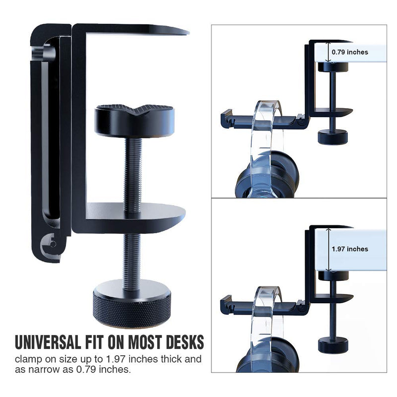  [AUSTRALIA] - APPHOME Headphone Hook Desk, Headphones Stand Under Table Foldable Headset Holder Clamp Hanger Mount, Built in Cable Clip Organizer for PC Gaming, Office, Backpack Bag Purse Hanging Premium Black-One Pack