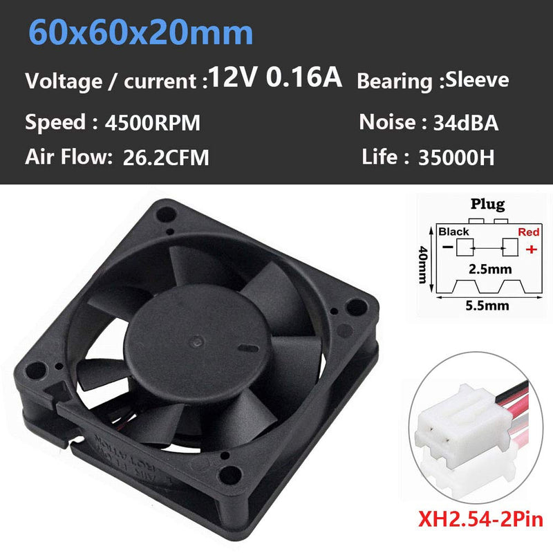  [AUSTRALIA] - Wathai 60mm x 60mm x 20mm 12V 2Pin DC Cooling Fan Brushless Cooler Fan