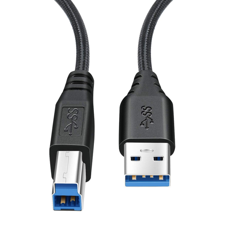  [AUSTRALIA] - USB 3.0 Cable A Male to B Male 6Ft, OKRAY 2 Pack Durable Nylon Braided Superspeed USB 3.0 A to B Cable Compatible for Hard Disk Drive, Scanner, USB Hub, Monitor and More(Black, Black) Black,Black