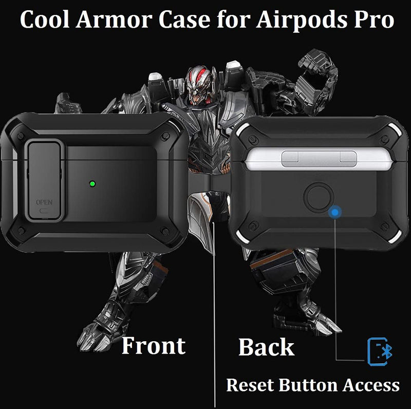  [AUSTRALIA] - Olytop Armor Airpods Pro Case, [Secure Lock] Air Pods Pro Full-Body Rugged Protective Case Men Charging Skin Shockproof iPods Case Cover with Carabiner for Apple Airpods Pro - Black