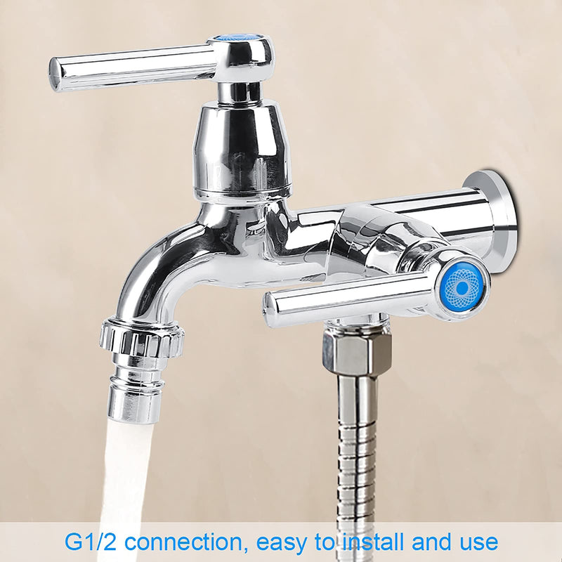  [AUSTRALIA] - Cilnvenie Faucet Washing Machine Faucet Sink Faucet with Double Spout & Handle G1/2 (Straight Handle)