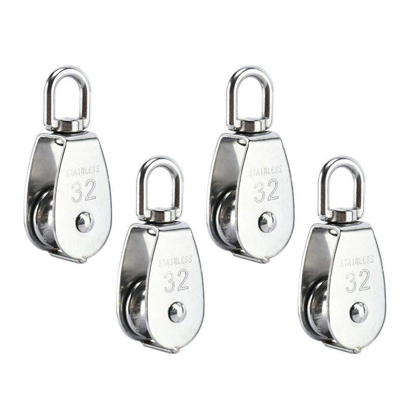  [AUSTRALIA] - 4Pcs M32 Single Pulley Block, Creatiee-Pro Heavy Duty 304 Stainless Steel Pulley Roller Crane Swivel Hook, Wheel Swivel Rigging Lifting Wheel Fixed Pulley for Wire Rope Loading 250kg 4Pcs