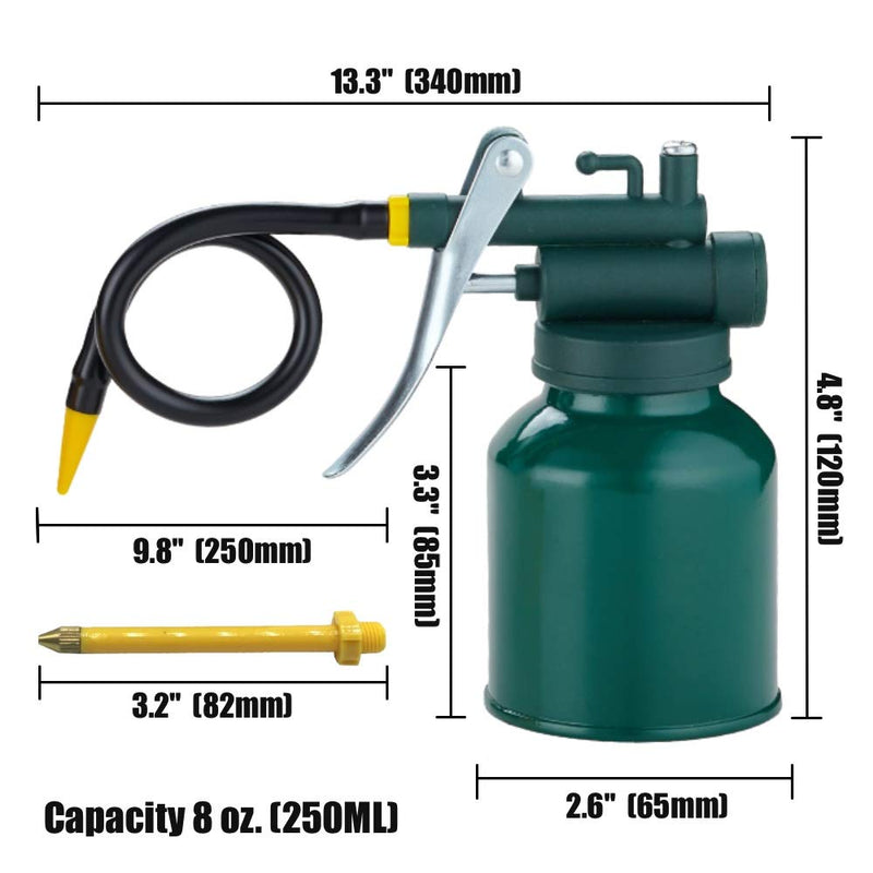 Hexin Metal Oil Can, Green Pistol Oiler Can Pump Oiler with 2 Spouts Straight & Flex for Lubrication Need - LeoForward Australia