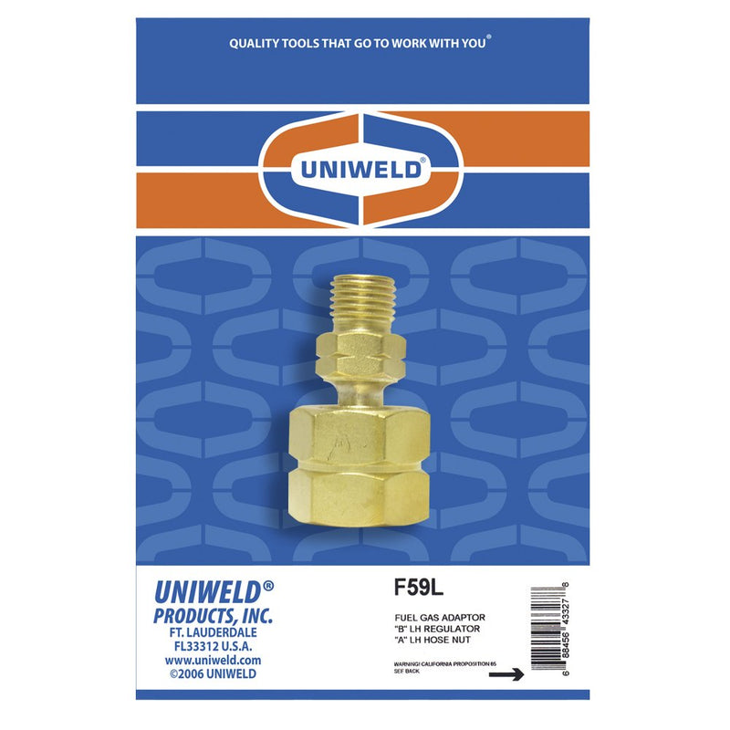  [AUSTRALIA] - Uniweld F59L Brass Welding Handle Adaptor"A" to"B" from"B" Connection LH to"A" Hose Nut LH
