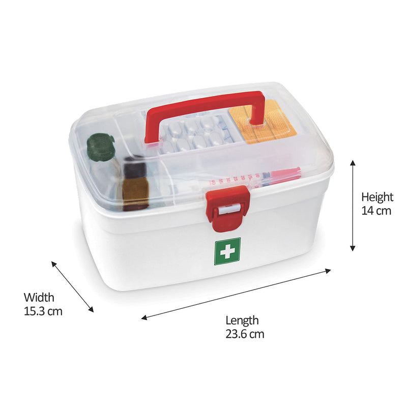  [AUSTRALIA] - Milton Medical Box, First Aid Box with Portable Handle, Family Emergency Kit, Detachable Tray, 2 Layer Storage, Multi-Purpose Box, Emergency Medical Transparent Lid Box, Easy Accessibility, White
