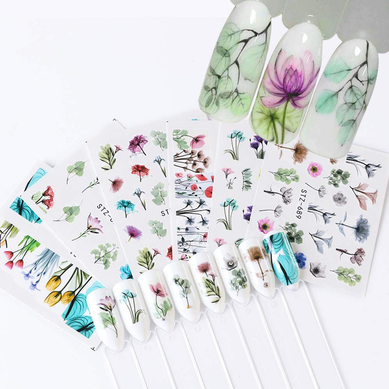 Nail Art Stickers, 24 Sheets Water Transfer Nail Decals Fresh Nail Stickers with Assorted Patterns Blossom Flower Art Design for DIY Nails Design Manicure Tips Nail Art Decor - LeoForward Australia