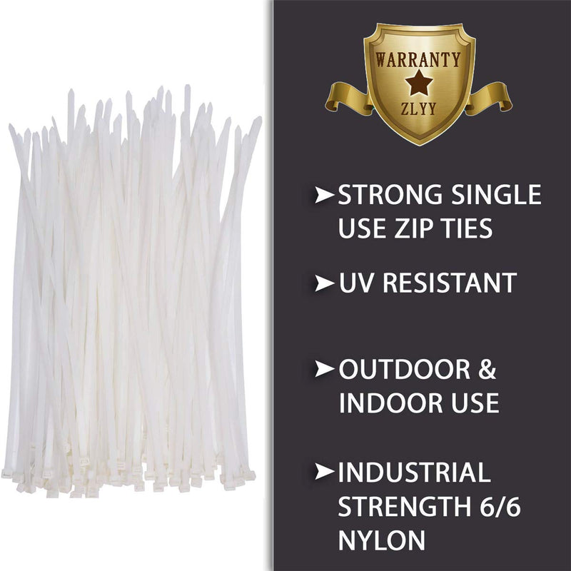  [AUSTRALIA] - ZLYY 1000 Pcs Nylon Cable Zip Ties Self-locking 6 Inch, 0.12" x 6" Standard Medium Length Industrial Grade Cable ties (White) 0.12 x 6inch Clear