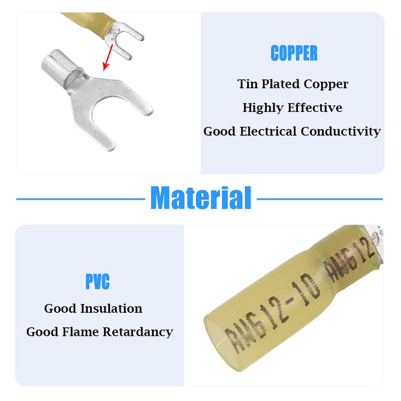  [AUSTRALIA] - Glarks 50pcs 12-10 Gauge #10 Fork Spade Nylon Heat Shrink Waterproof Quick Disconnect Electrical Insulated Crimp Terminals Connectors Assortment Kit