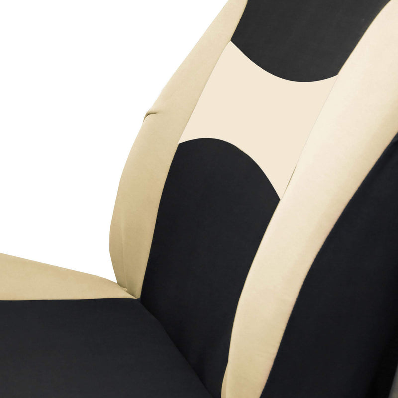  [AUSTRALIA] - TLH Light & Breezy Flat Cloth Seat Covers Front, Airbag Compatible, Beige Black Color-Universal Fit for Cars, Auto, Trucks, SUV BeigeBlack