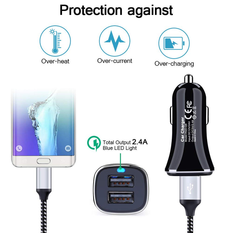  [AUSTRALIA] - Dual USB Car Phone Charger Adapter Plug Android Wall Charger Port 6FT Micro USB Cord Cable for Samsung Galaxy S7 S6 Edge A10s A10 J3 J7 Crown J7 Sky J7 Star Prime LG K50 K40 V10 K10