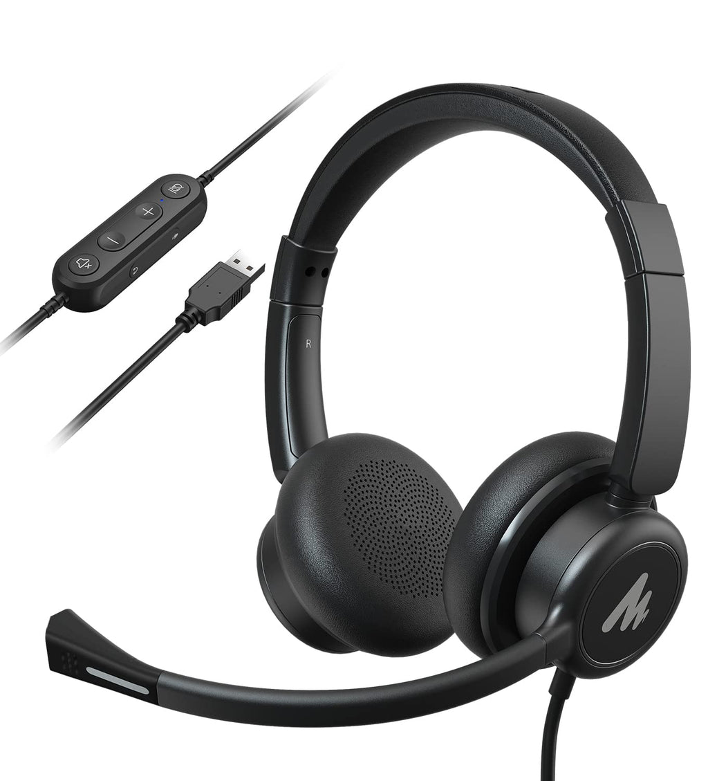  [AUSTRALIA] - USB Computer Headset with Microphone, MAONO Stereo Headset with Noise Canceling Microphone & Audio Control,Wired Headphones for Business, PC Call Center, Home Office, Online Class, Skype, Zoom (HS400)