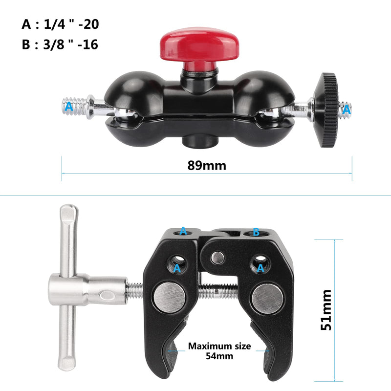  [AUSTRALIA] - CAMVATE 16mm Light Pole Stand Head Mount + Super Clamp with Mini Ball Head + Light Stand Mount Articulated 1/4''-20 Mini Ball Head