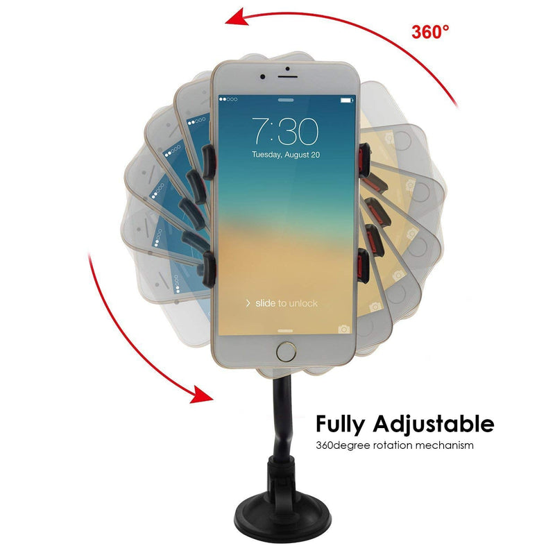  [AUSTRALIA] - ivoler Car Phone Mount Windshield, Long Arm Clamp Universal Windshield with Double Clip Strong Suction Cup Cell Phone Holder Compatible with iPhone 13 12 11 Pro XS Max 7 8 6 Plus for Galaxy S22 Ultra