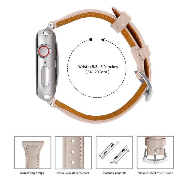 OULUCCI Compatible Apple Watch Band 38mm 40mm, Top Grain Leather Band Replacement Strap for iWatch Series 6, SE, Series 5, Series 4,Series 3,Series 2,Series 1,Sport, Edition Beige - LeoForward Australia