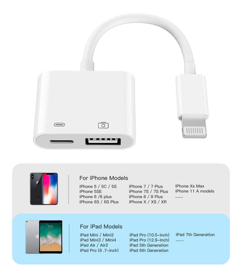  [AUSTRALIA] - Compatible for Lightning Male to USB Female Adapter OTG and Charging Port,Charger Cable Compatible with iPhone 11 12Mini max pro xs xr x for Ipad air Splitter Camera,Memory Card Reader,Mouse,Hub,MIDI