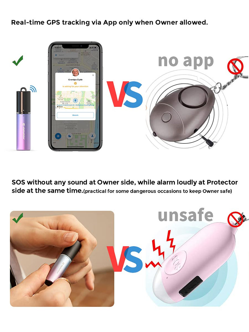  [AUSTRALIA] - Alphahom Care Go Personal Alarm, Smart Personal Safety Alarm, Emergency One to Many Alert and Real-time GPS Location via App or Women Girls Kids Elderly (Grey(No Keychain)) Grey