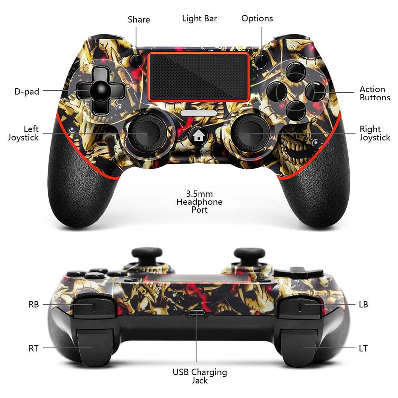  [AUSTRALIA] - AceGamer Wireless Controller for PS4, Custom Design V2 Gamepad Joystick for PS4 with Non-Slip Grip of Both Sides and 3.5mm Audio Jack! Thumb Caps Included! (Gold Skull)