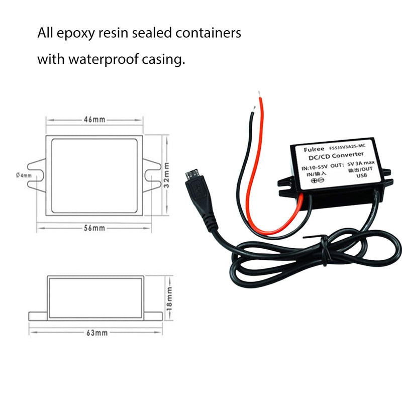  [AUSTRALIA] - YYRL 12V/24V/36V/48V to 5V，Car Micro USB Power Supply Buck Waterproof Cable Plug Adapter