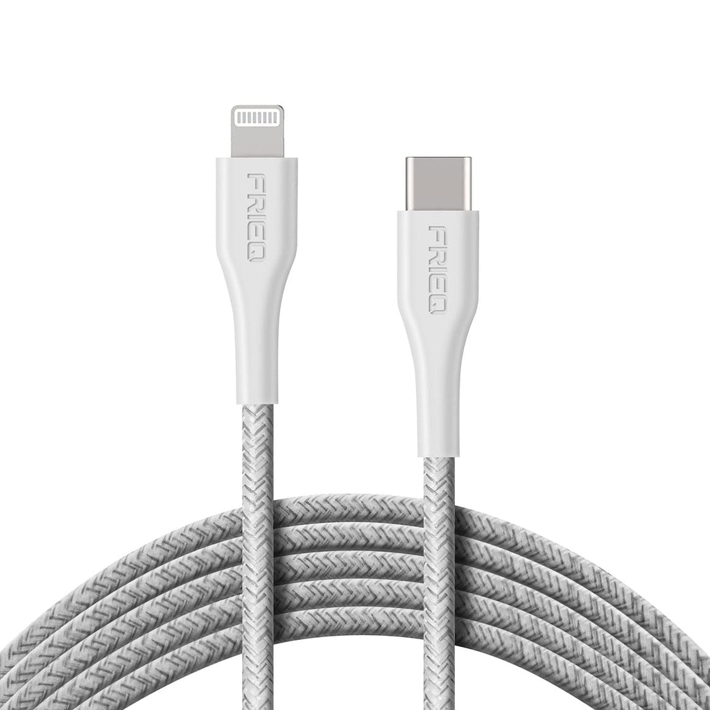  [AUSTRALIA] - FRIEQ 6ft Nylon Braided USB-C to Lightning Cable, MFi Certified for iPhone Chargers, iPhone 13 Pro/13/12 Pro Max/X/XS/XR/8 Plus, Supports Power Delivery (White) White