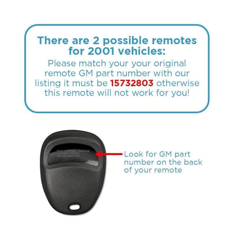 Keyless2Go Replacement for Keyless Entry Car Key Vehicles That Use 3 Button 15732803 KOBUT1BT - 2 Pack - LeoForward Australia