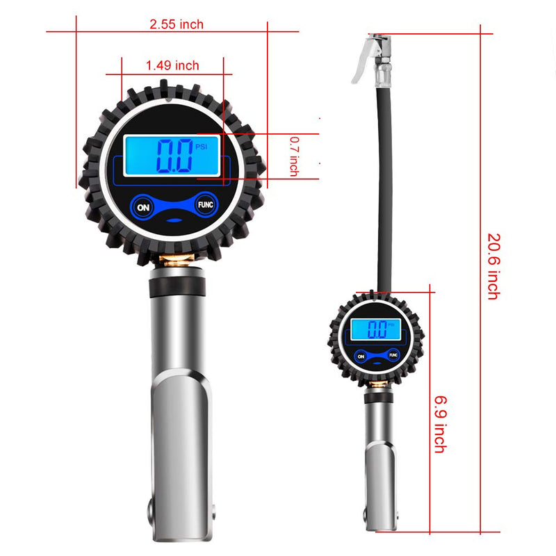 Pineeron Digital Tire Pressure Gauge,Flexible Rubber 0.5 Display Resolution with Hose and Quick Connect Plug for Truck Automobile and Motorcycle - LeoForward Australia