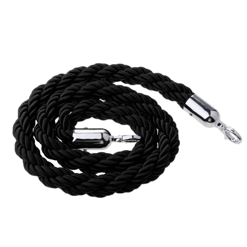  [AUSTRALIA] - 5 Feet (1.5 Meter) Black Queue Barrier Twist Rope, New Queue Divider Stanchions Crowd Control Barrier Rope Velvet Queue Barrier for Posts Stands with Chrome Hooks (59 Inch)