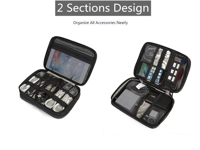  [AUSTRALIA] - BAGSMART Electronic Organizer, Travel Cable Organizer Double Layer Electronics Accessories Cases Portable for Tablet 7.9", USB Drive, Cords, Black 3-black-double layer